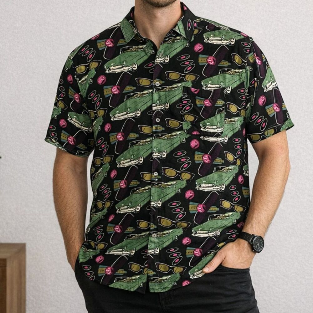 Review by Baxter Retro Rockabilly Classic Car Print Shirt Size M
